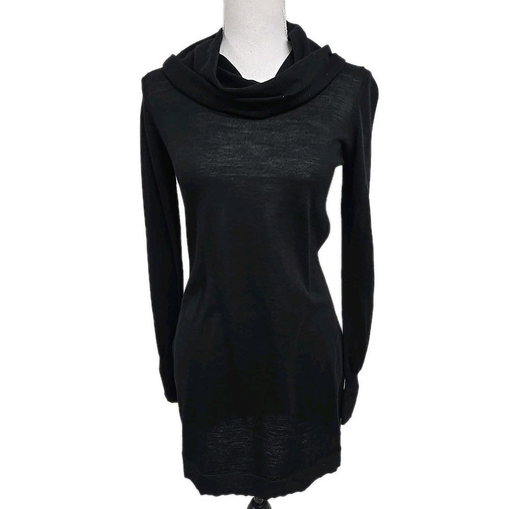 Elie Tahari 100% Merino Wool Cowl‎ Neck Long Sweater Sheer Black Women's Size XS